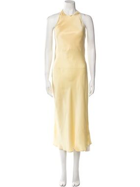 Silk Laundry Halter Midi Dress in Soft Yellow